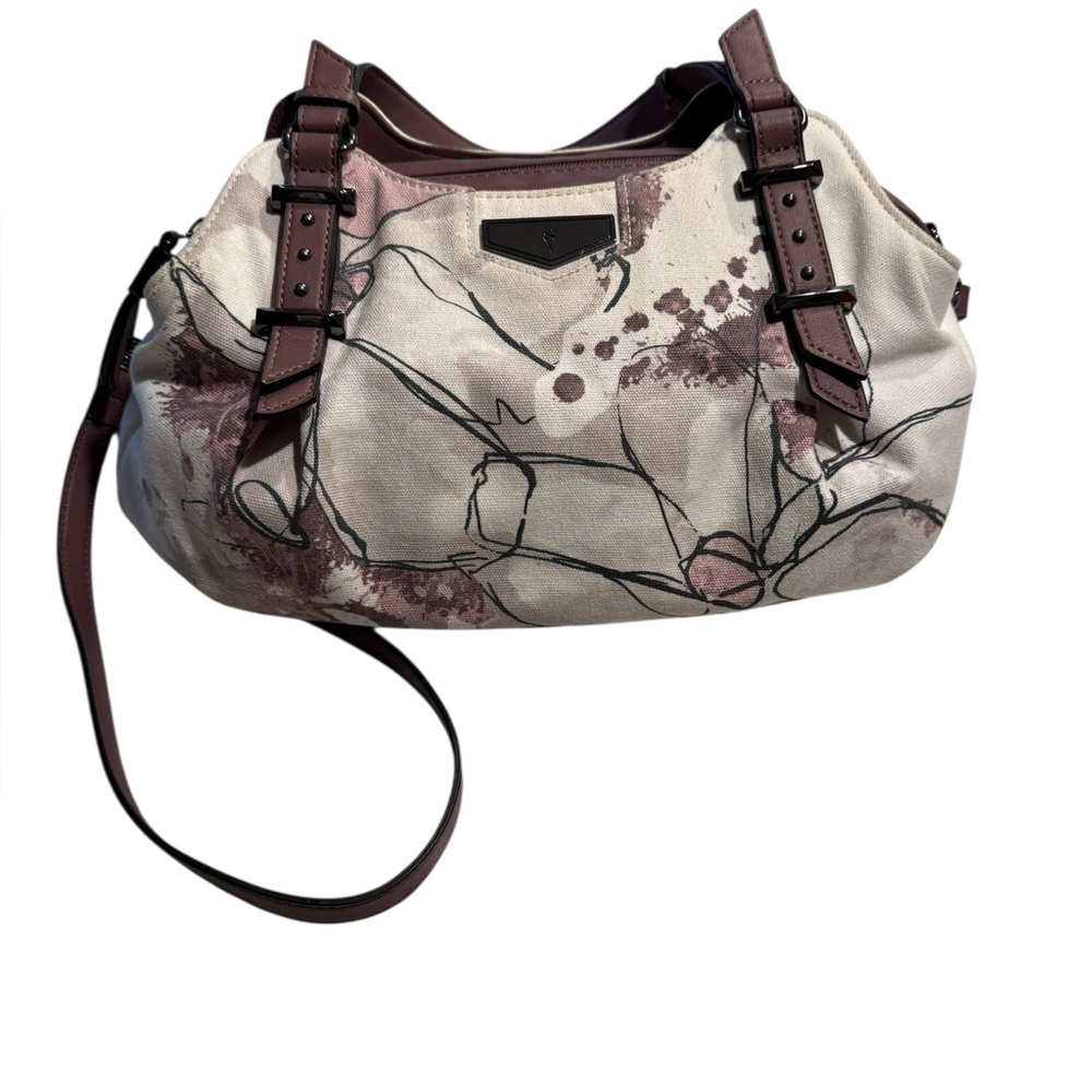 Simply Vera Browns and Cream Floral Canvas Crossbody or Shoulder Bag